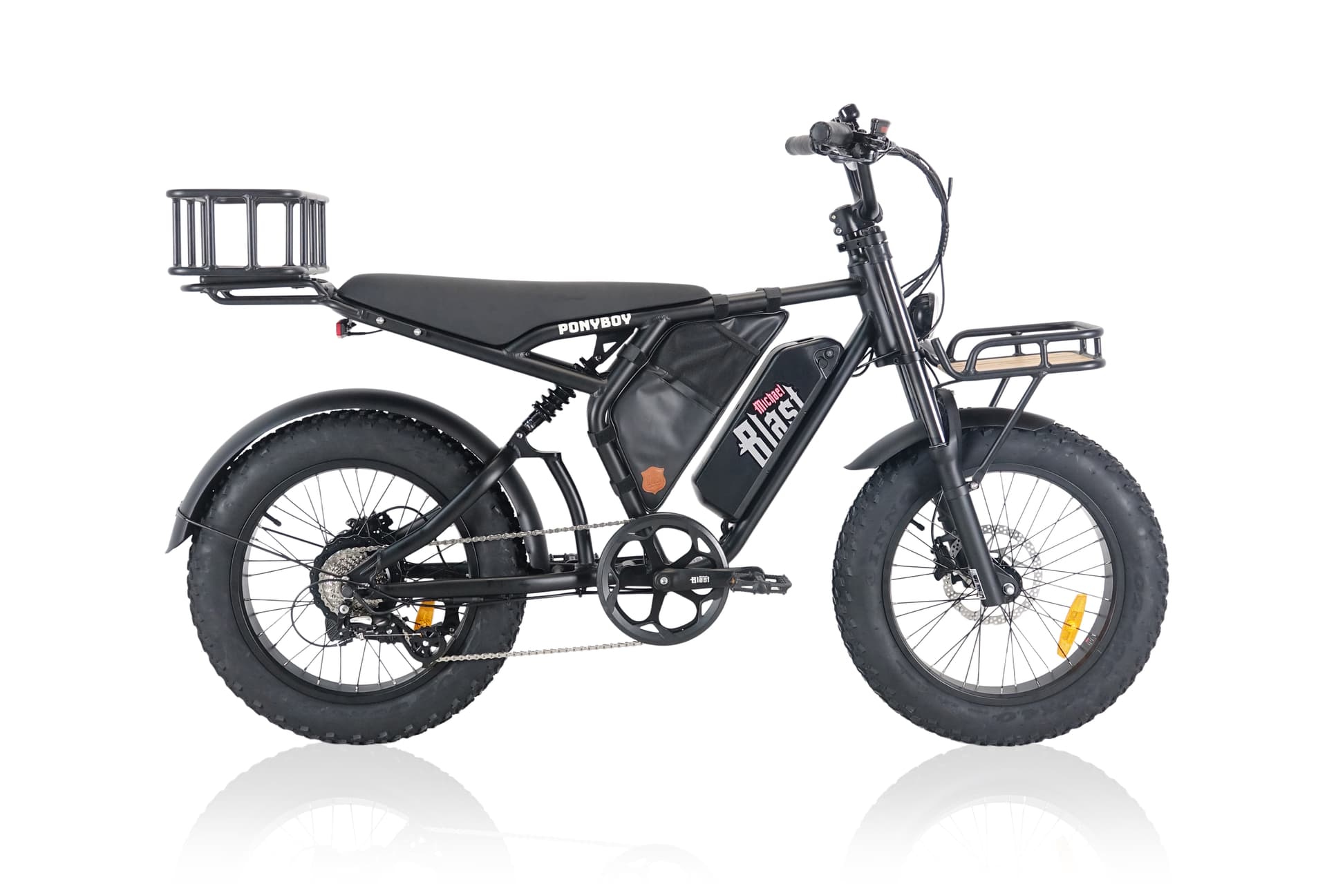 Ponyboy Full Suspension fitted with the front basket and rear basket